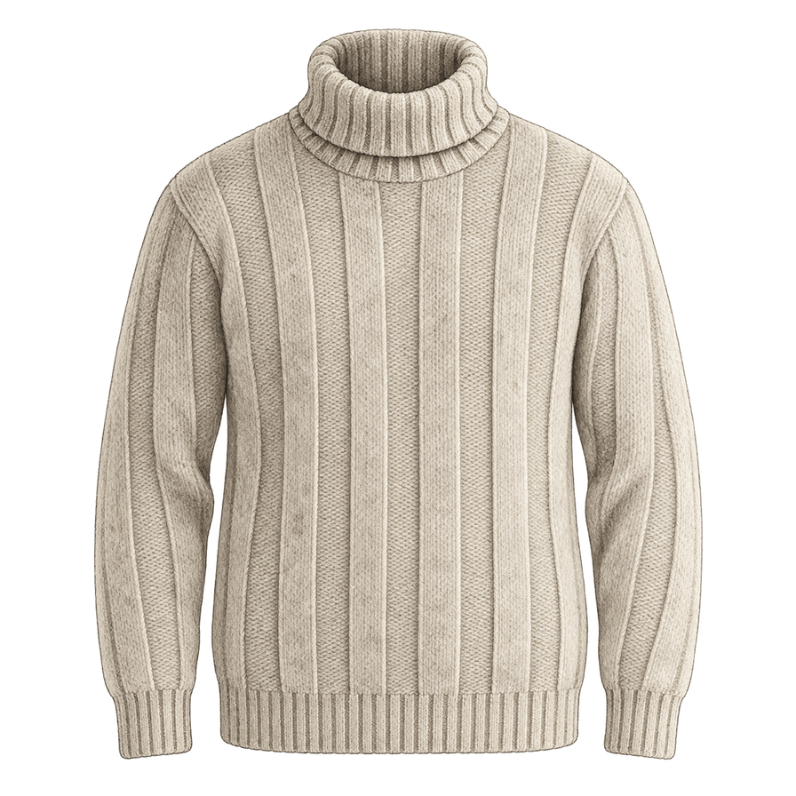 Stone chunky-rib wool roll-neck