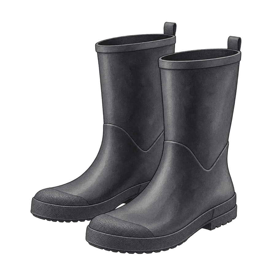 Charcoal rubber mid-calf rain boots, pull tab