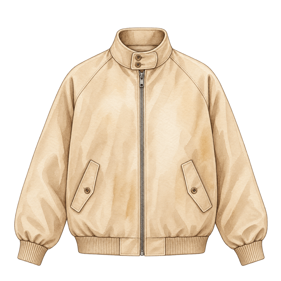 Sand cotton-twill Harrington jacket, stand collar