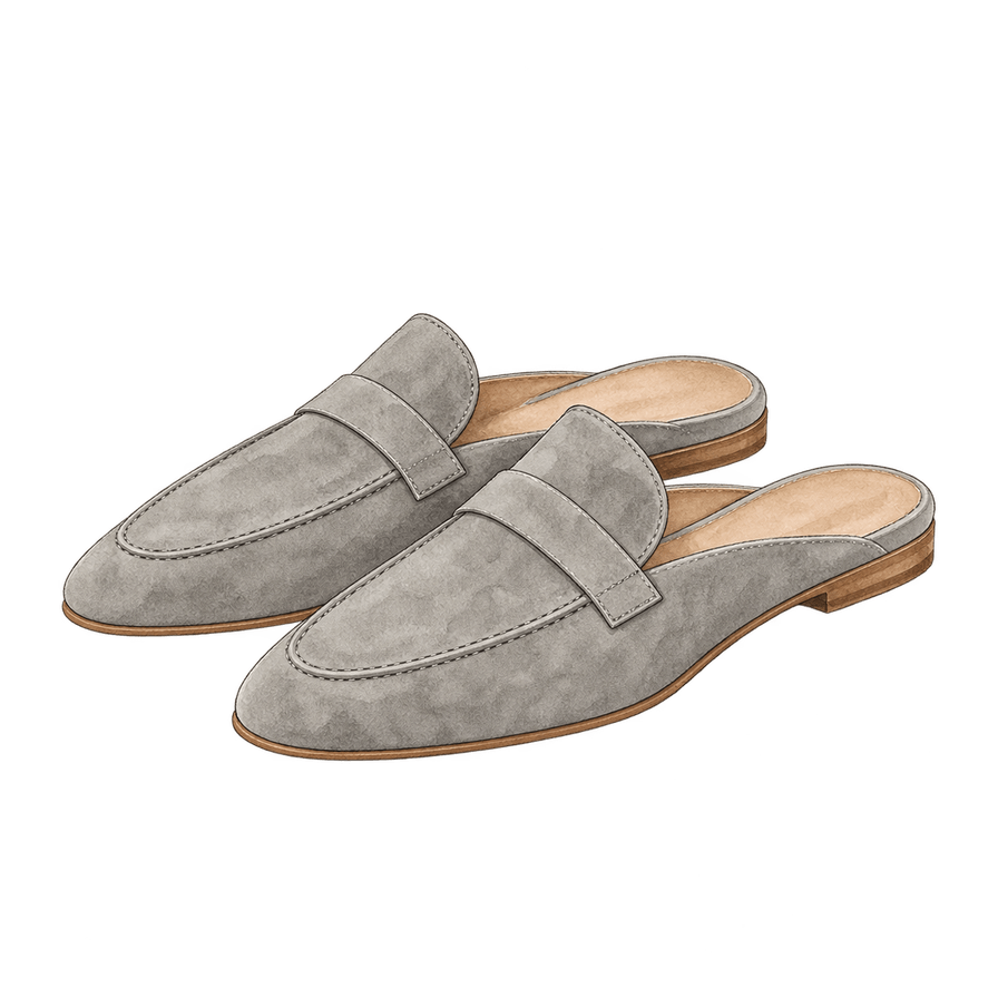 Dove-grey suede backless loafers