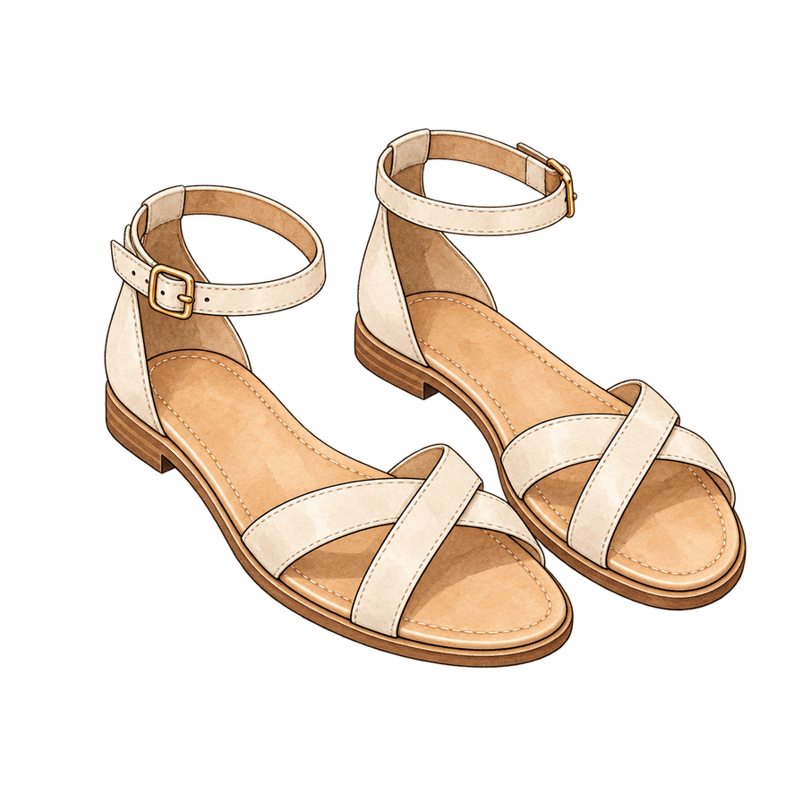 Bone-white leather crossed-strap flat sandals