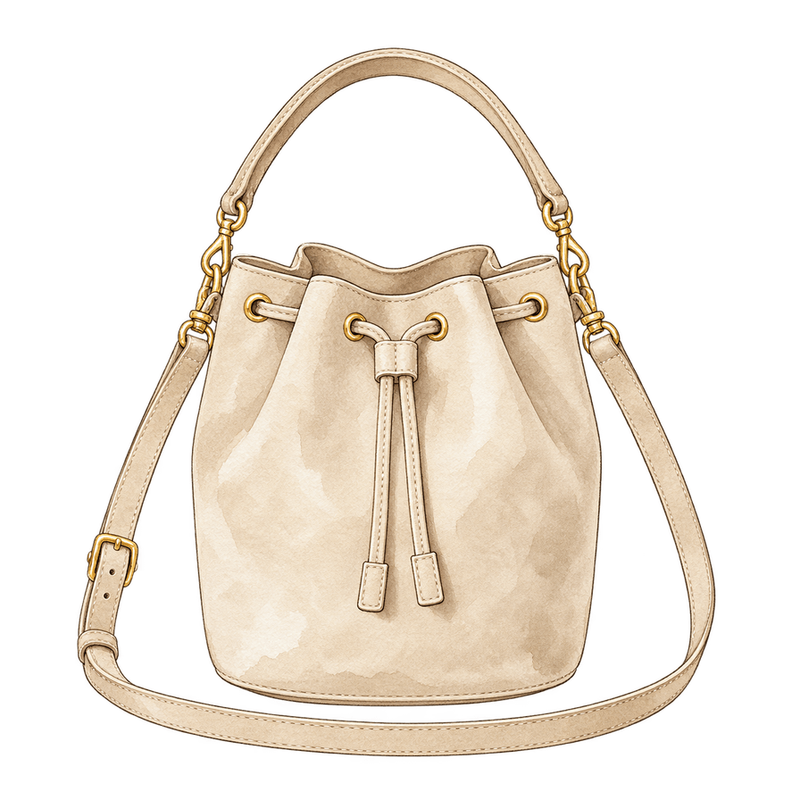 Sand suede drawstring bucket bag