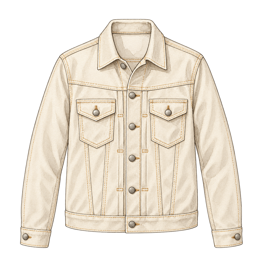 Ecru denim jacket, hip length