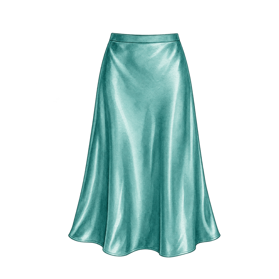 Jade satin bias-cut midi skirt