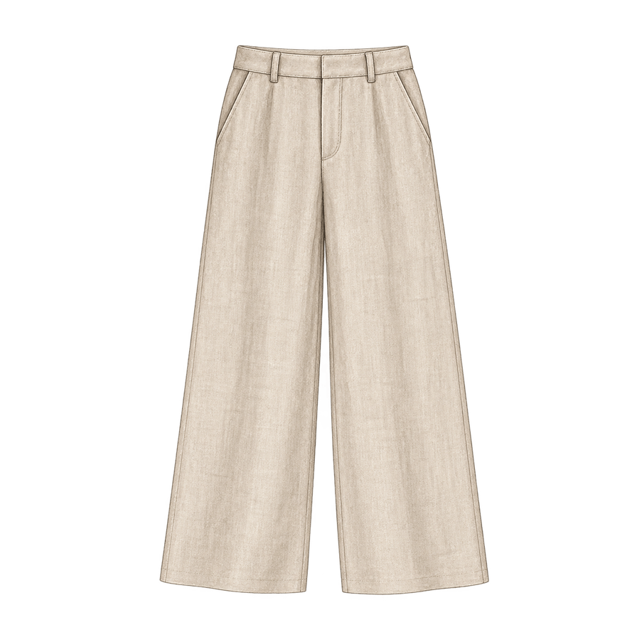Stone washed-linen wide-leg trousers, flat front