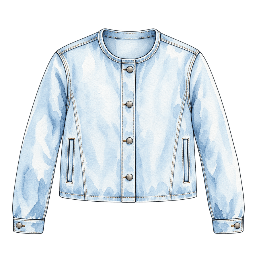 Light-wash collarless denim jacket, cropped