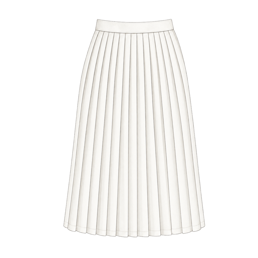 White knife-pleated midi skirt