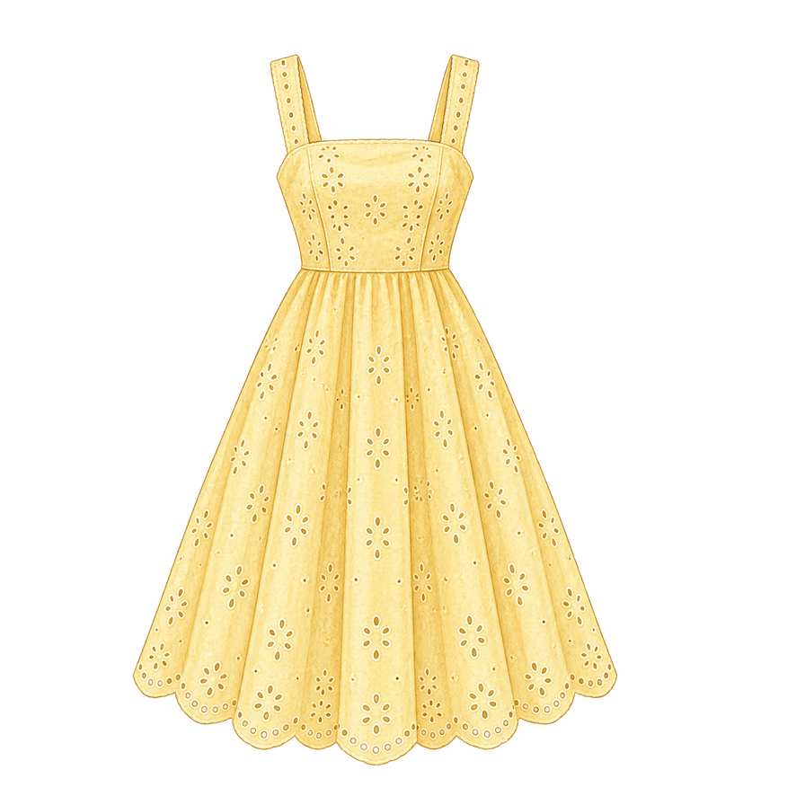 Butter-yellow cotton eyelet sundress, square neck