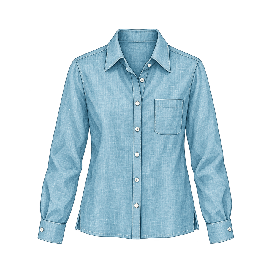 Sea-blue linen shirt, long sleeves, chest pocket