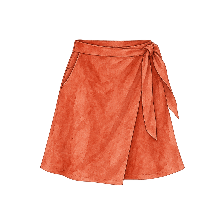 Terracotta linen wrap skirt, knee length