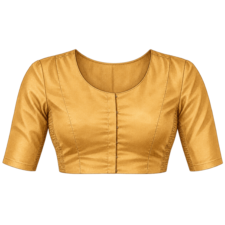 Antique-gold silk saree blouse, elbow sleeves