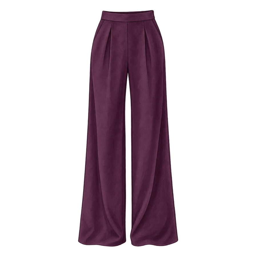 Aubergine crepe wide-leg trousers, high waist