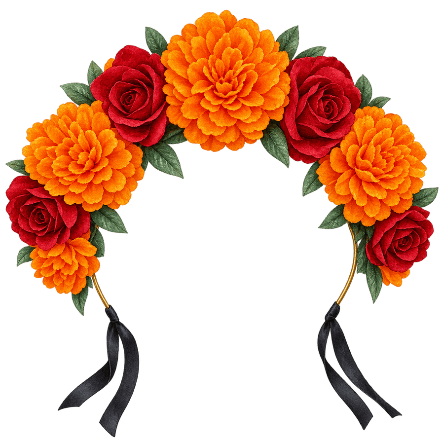 Silk marigold and red rose half-crown