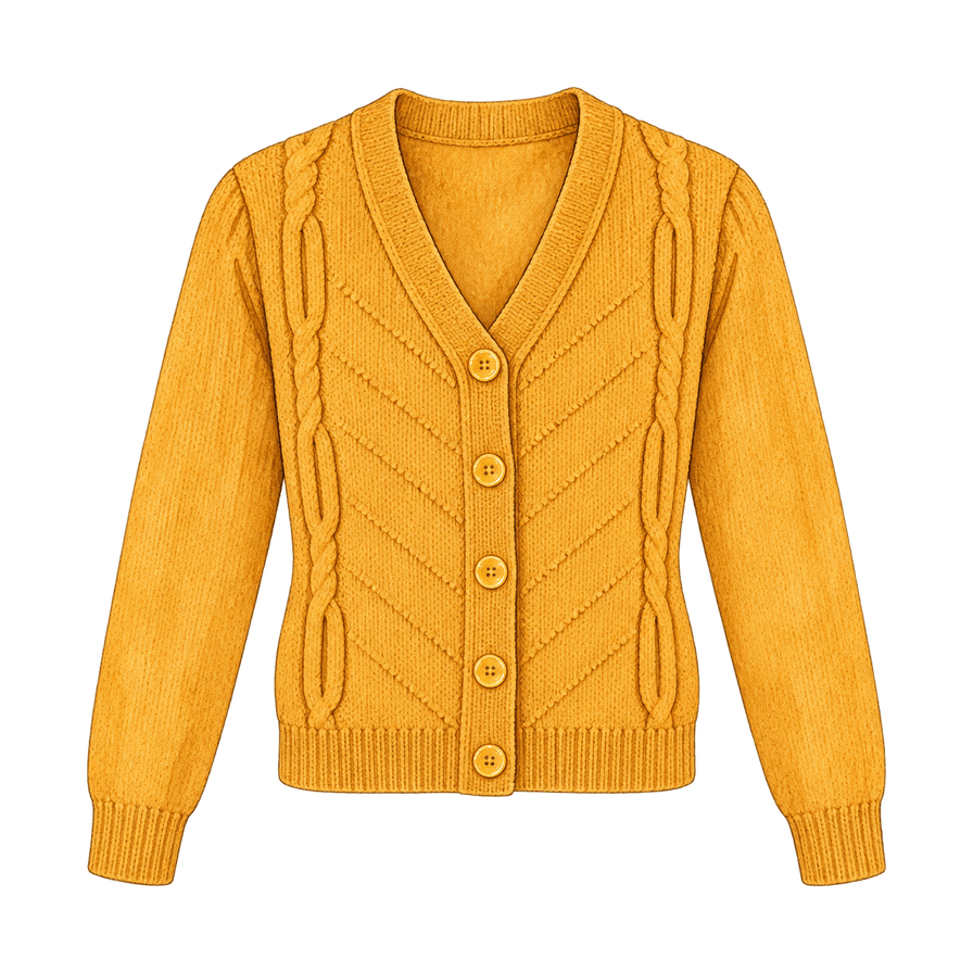 Saffron cotton V-neck cardigan, hip length