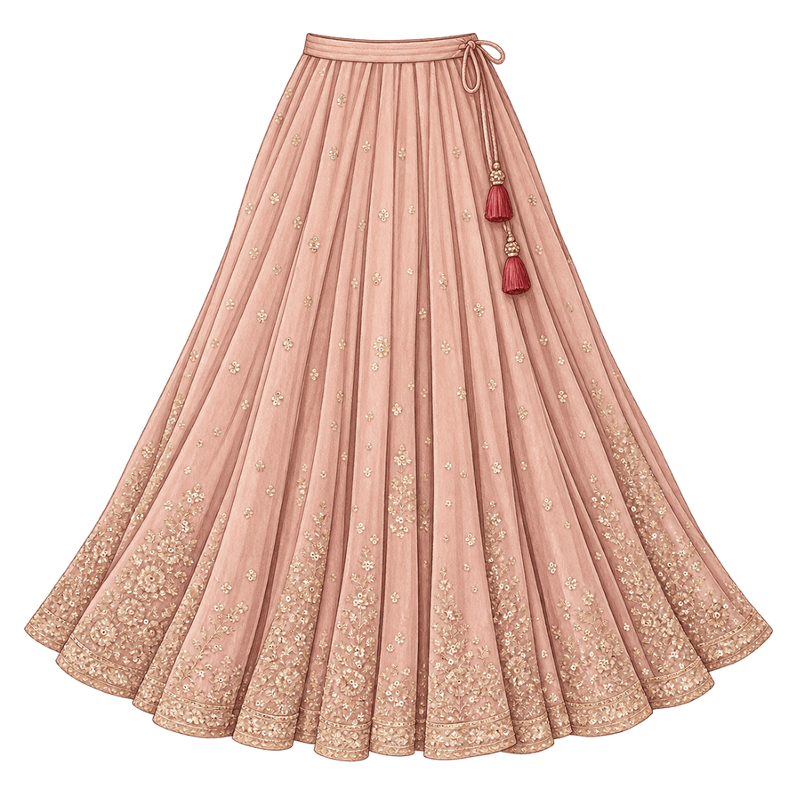 Dusty-rose georgette lehenga skirt, gold zari hem