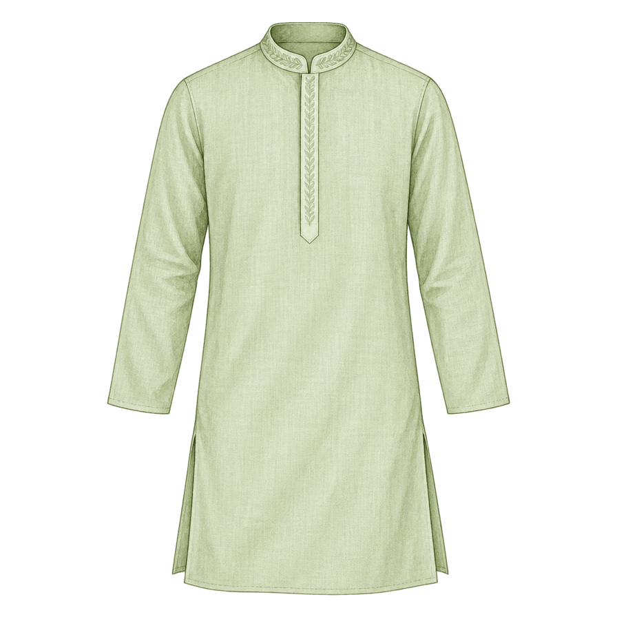 Men's pistachio linen kurta, knee length