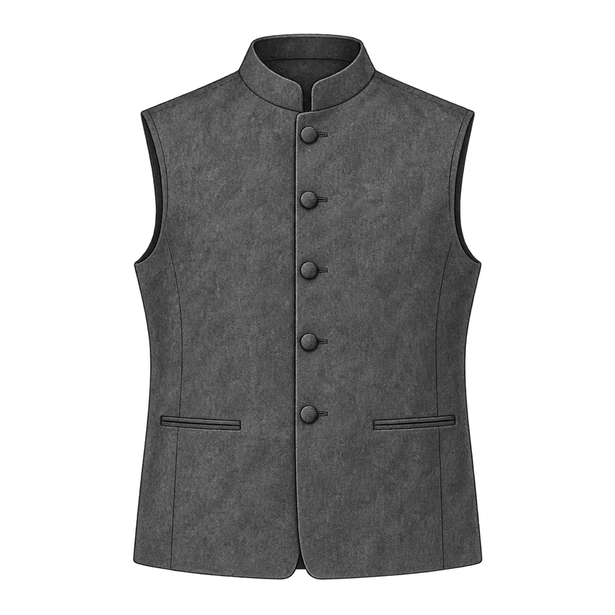 Men's charcoal wool-blend Nehru waistcoat