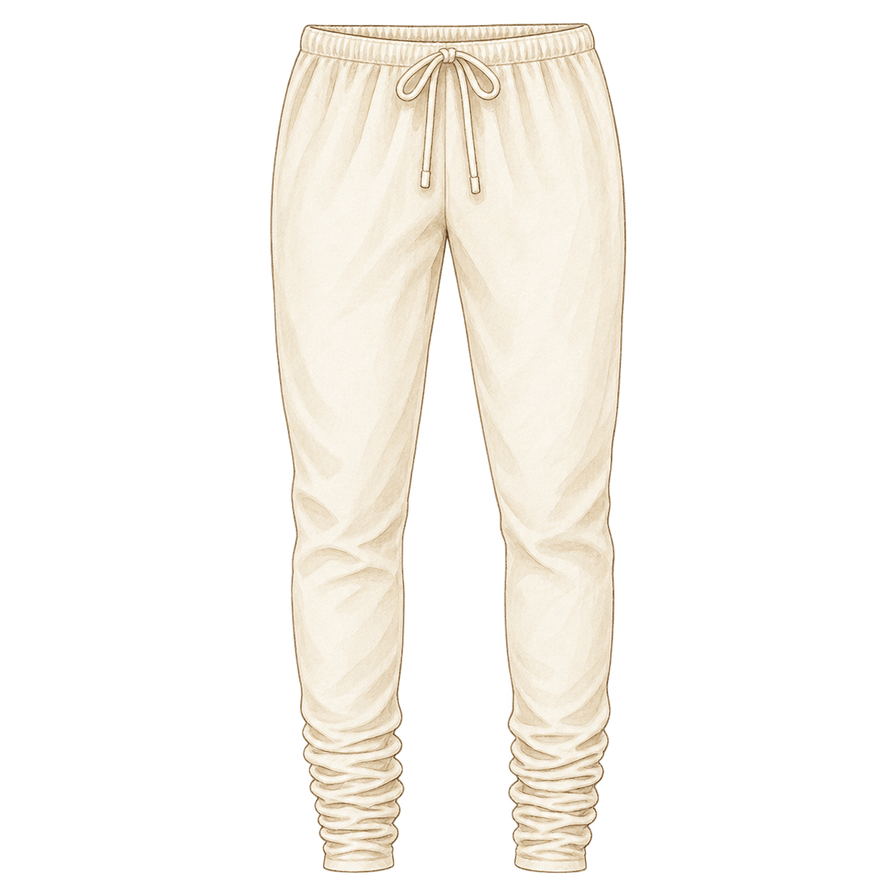 Ivory cotton-silk churidar, ruched at the ankle