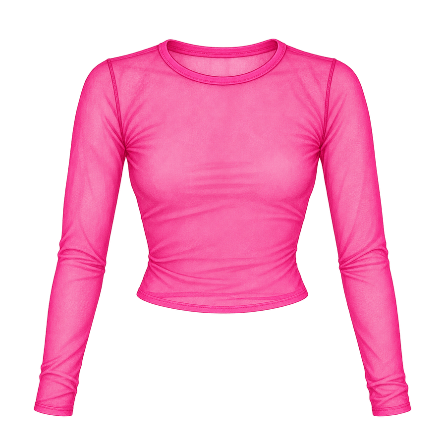 Hot-pink cropped power-mesh long-sleeve top