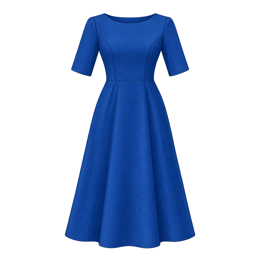 Cobalt Elbow-Sleeve Crepe Midi Dress