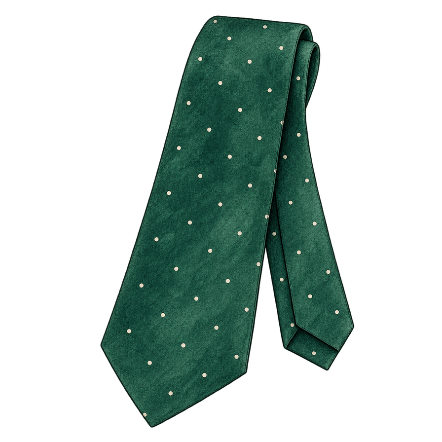 Emerald silk tie, ivory pin-dot