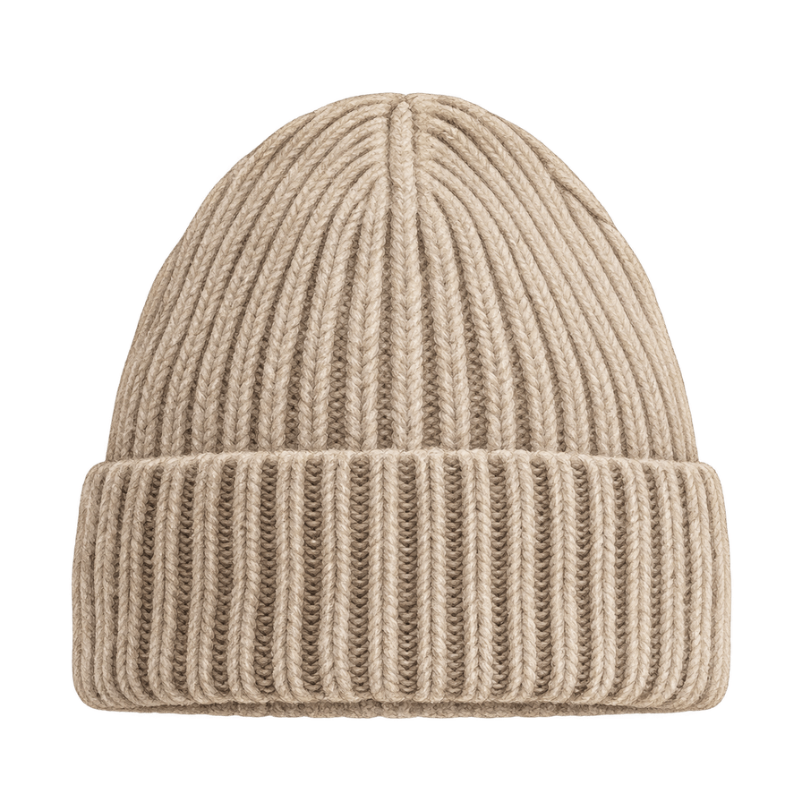 Stone ribbed wool beanie, deep cuff