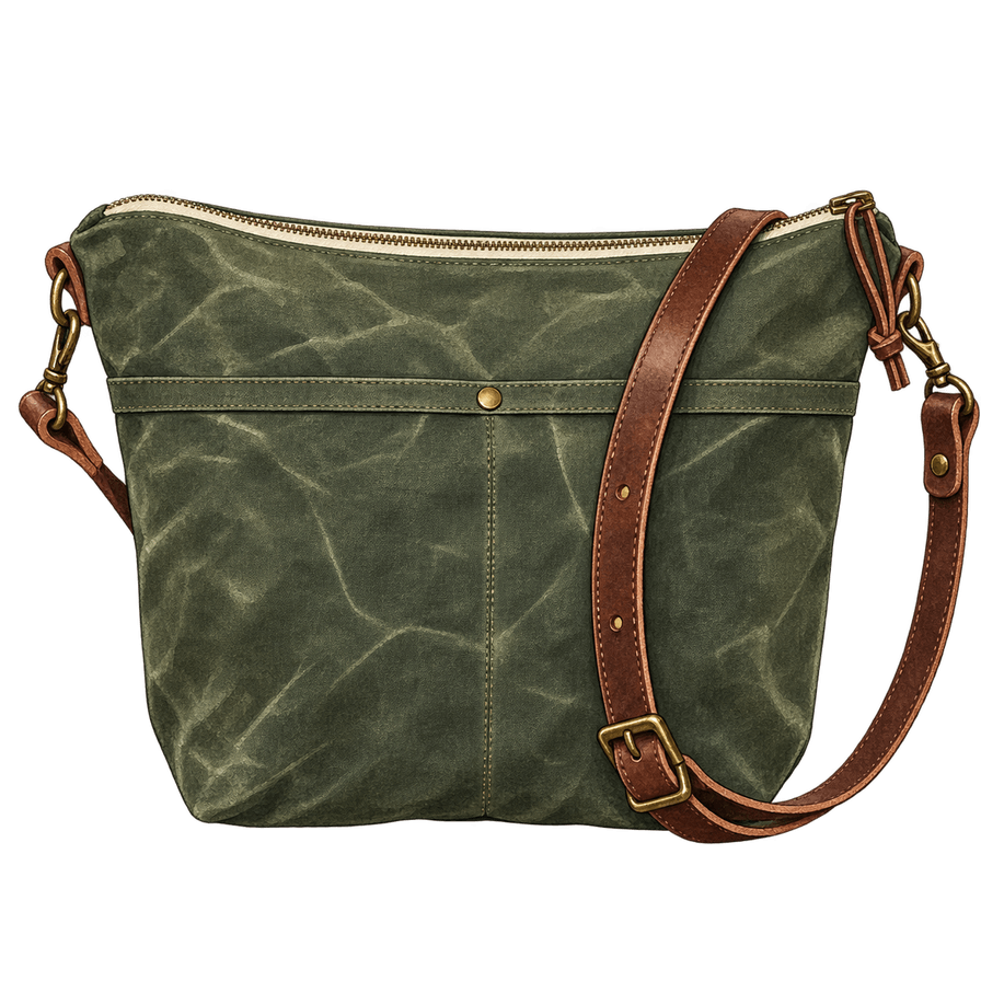 Olive waxed-cotton zip crossbody