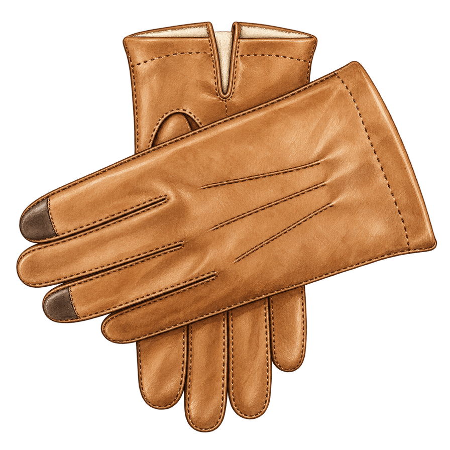 Camel nappa gloves, cashmere-lined, touchscreen tips