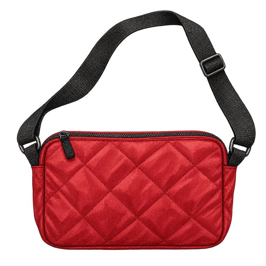 Red quilted nylon zip crossbody
