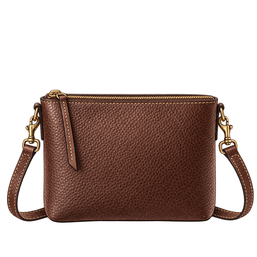 Chocolate pebbled leather zip crossbody