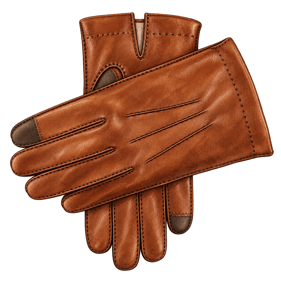 Cognac nappa leather gloves, touchscreen tips