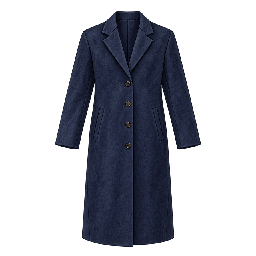 Navy double-faced wool coat, mid-calf