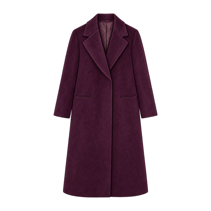 Plum long wool-cashmere coat