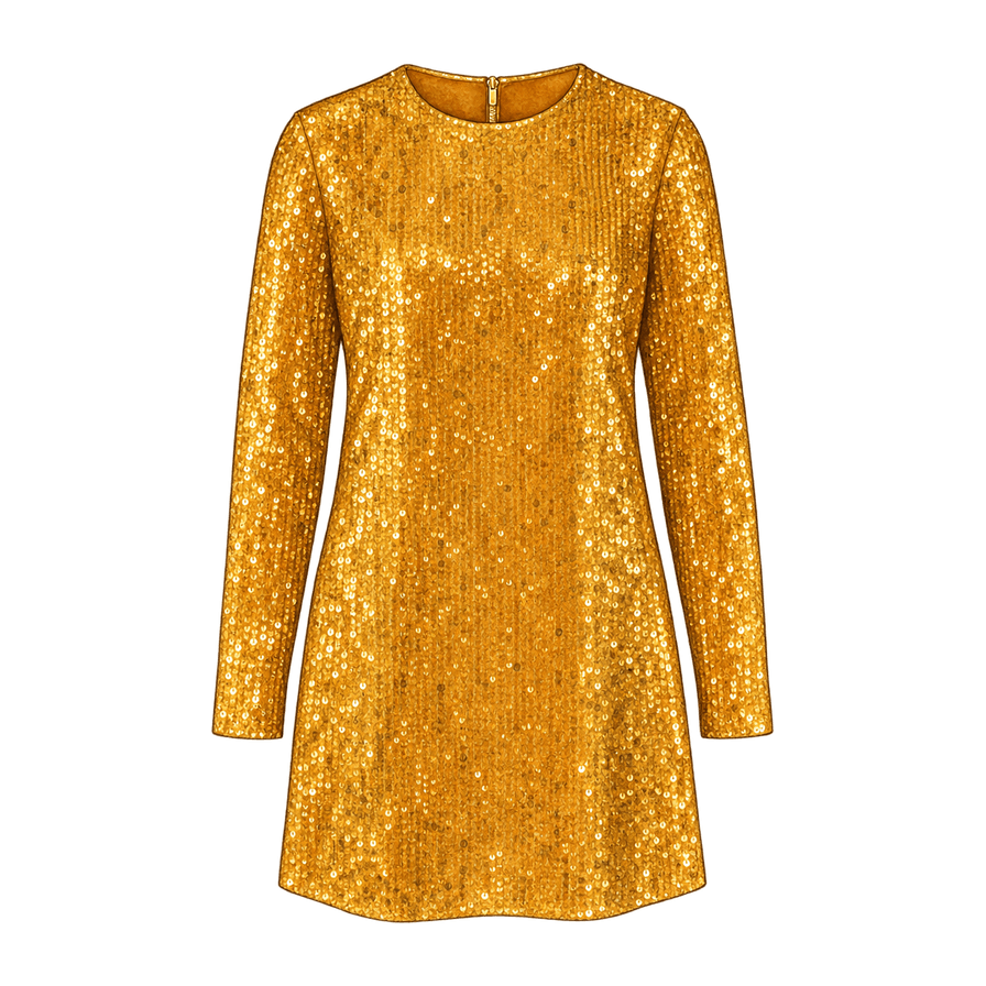 Gold sequin long-sleeve mini dress