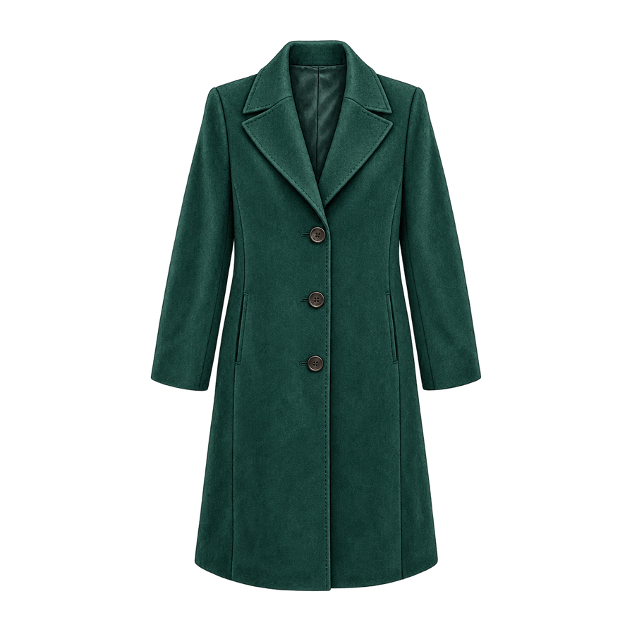 Bottle-green knee-length wool coat
