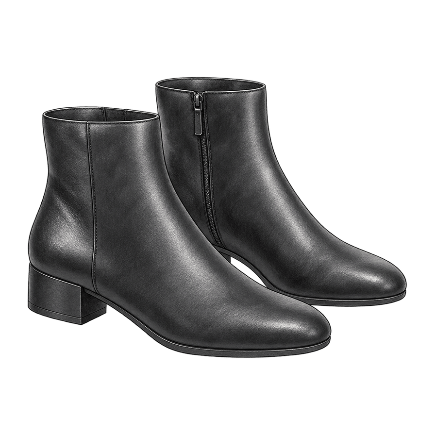 Black low block-heel ankle boots