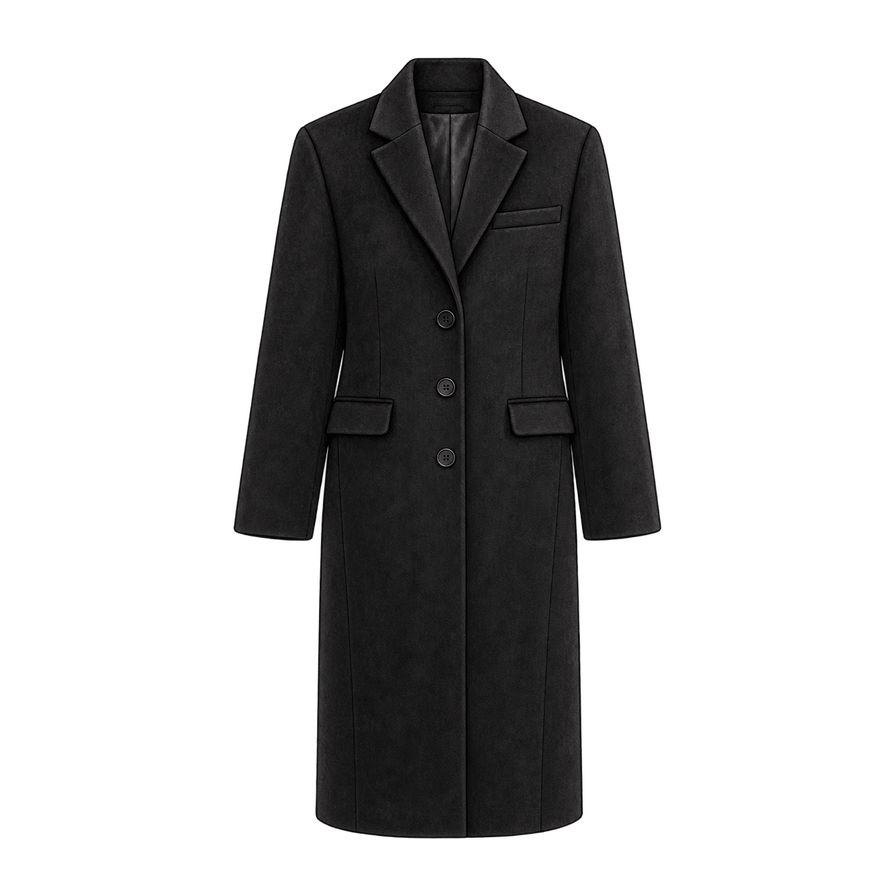 Black long wool-cashmere coat