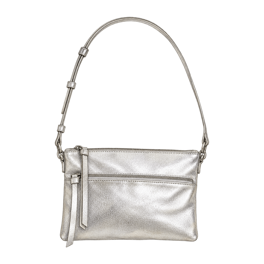 Silver metallic leather mini crossbody