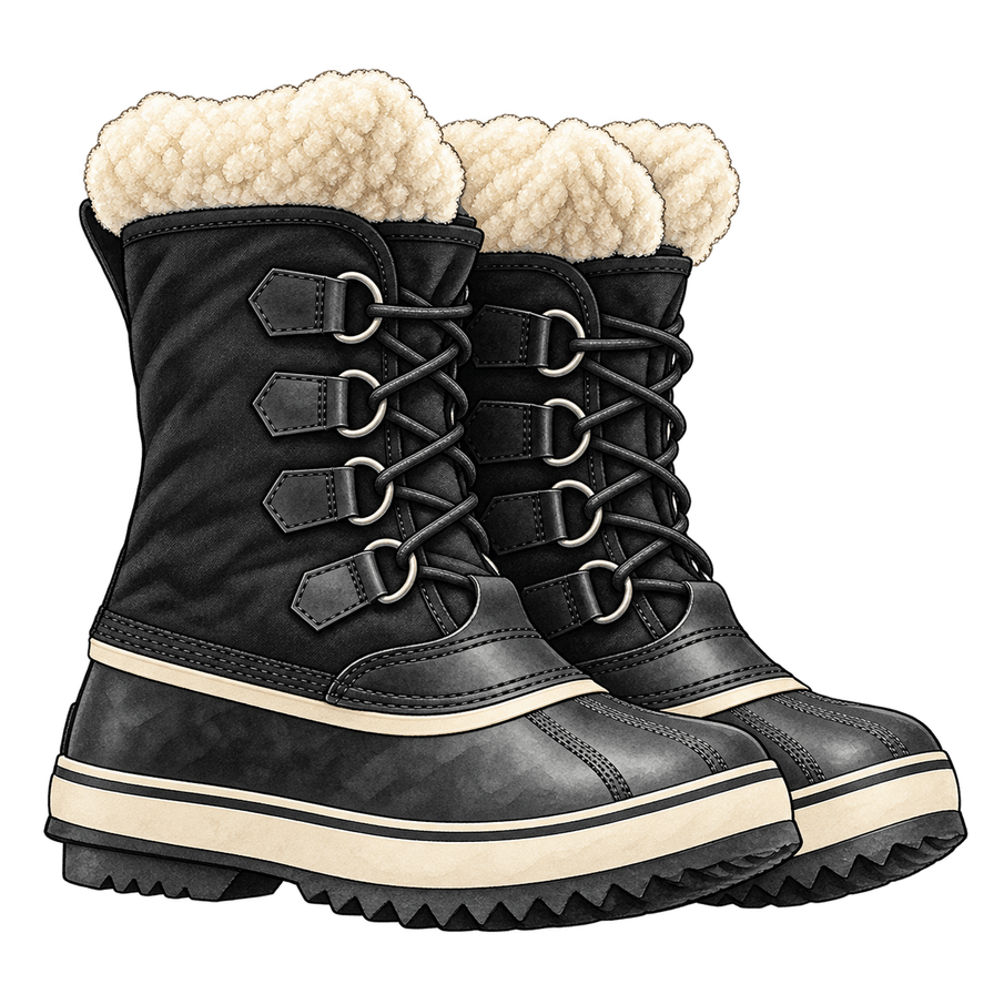 Black pac boots rated to −30°C