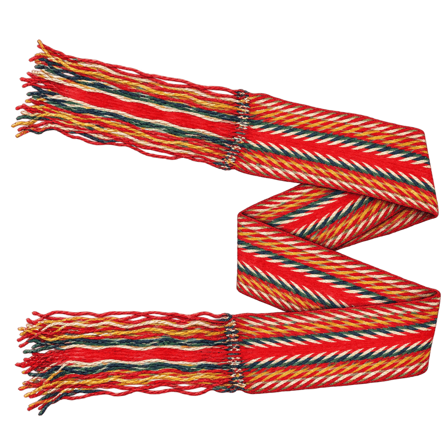 Finger-woven ceinture fléchée, red ground