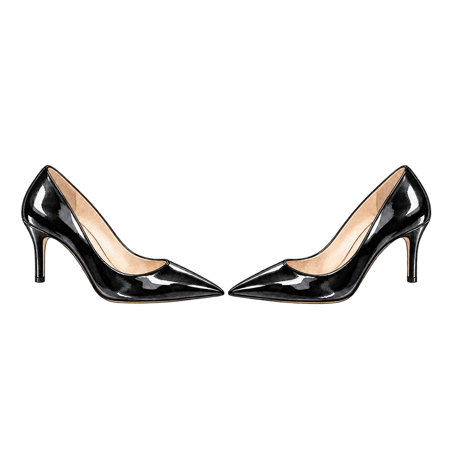 Black patent-leather court pumps