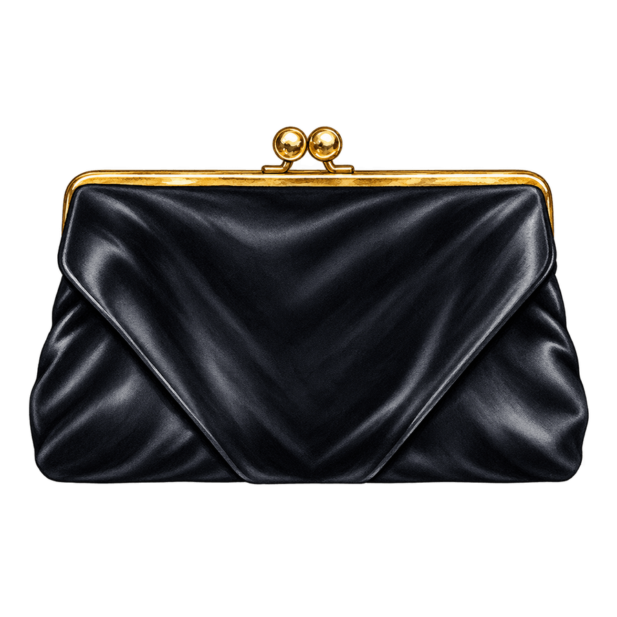Small black satin frame clutch