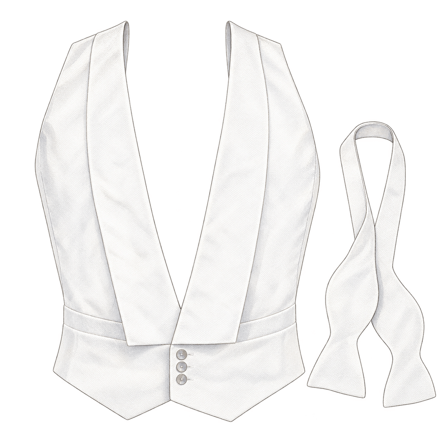 White piqué evening waistcoat and self-tie bow tie