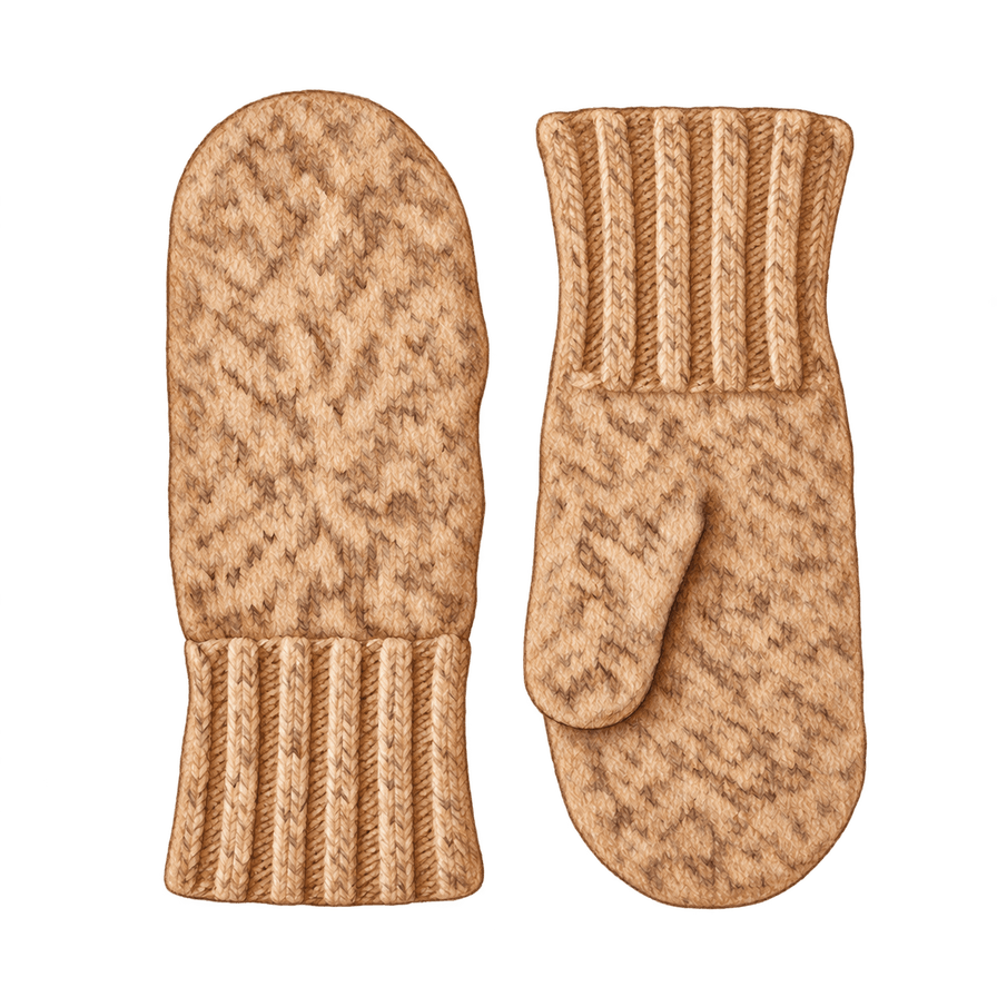 Camel lambswool knit mittens, fleece lined