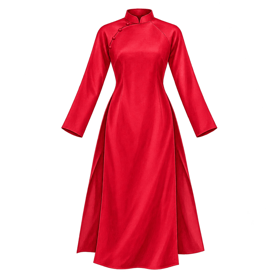 Red silk áo dài tunic