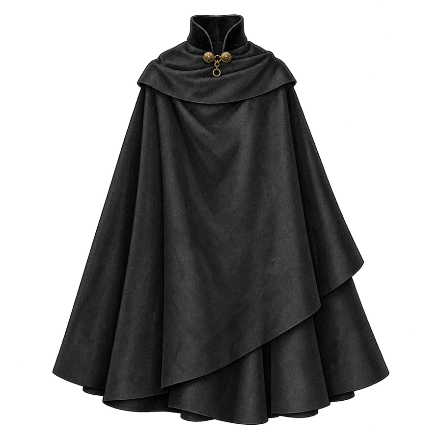 Black boiled-wool tabarro, ankle length