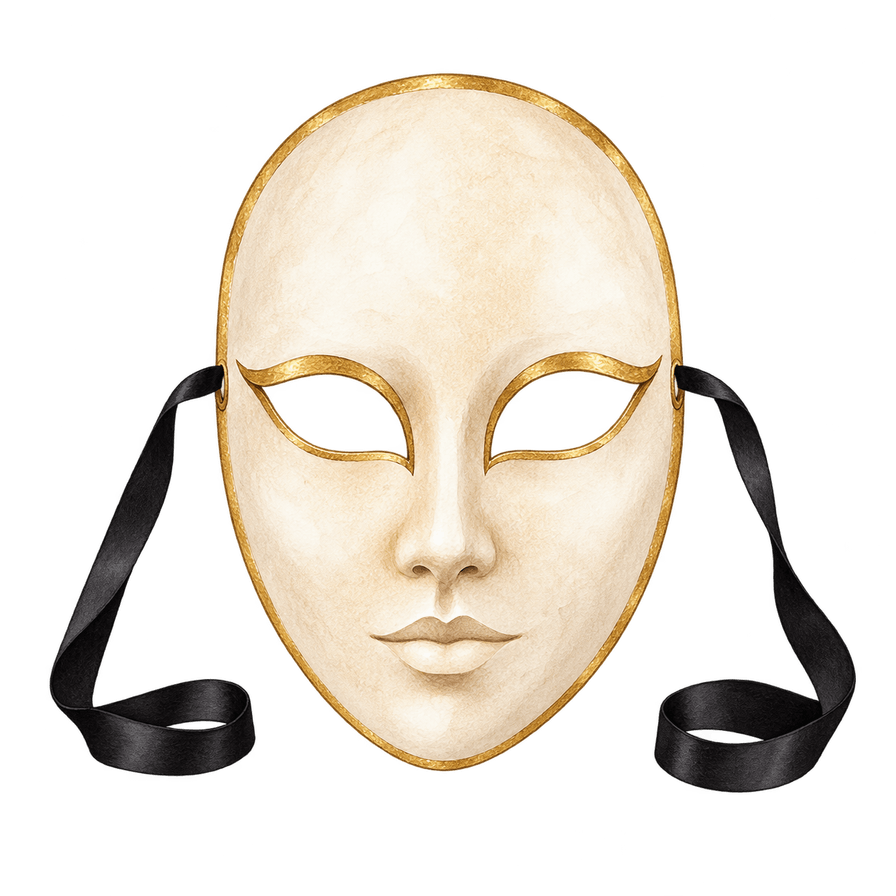 Handmade papier-mâché volto mask, ivory and gold