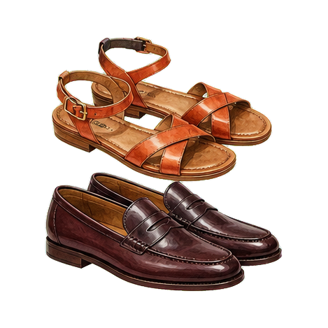 Cognac Sandals and Brown Loafers