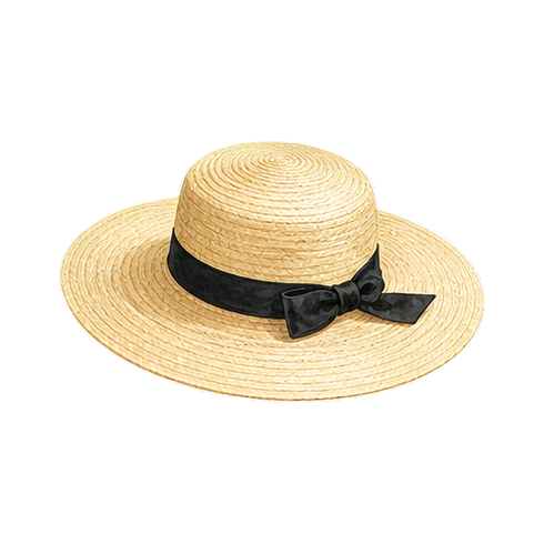 Straw Hat With Black Ribbon