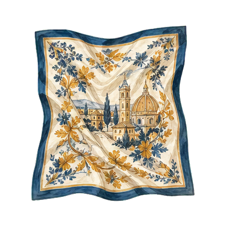 Ivory Navy Silk Scarf